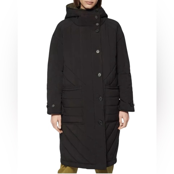 ANDREW MARC REVERSIBLE PARKA COAT QUILTED HOODED WENONAH WOMEN GREEN/BLACK SMALL - Picture 4 of 16
